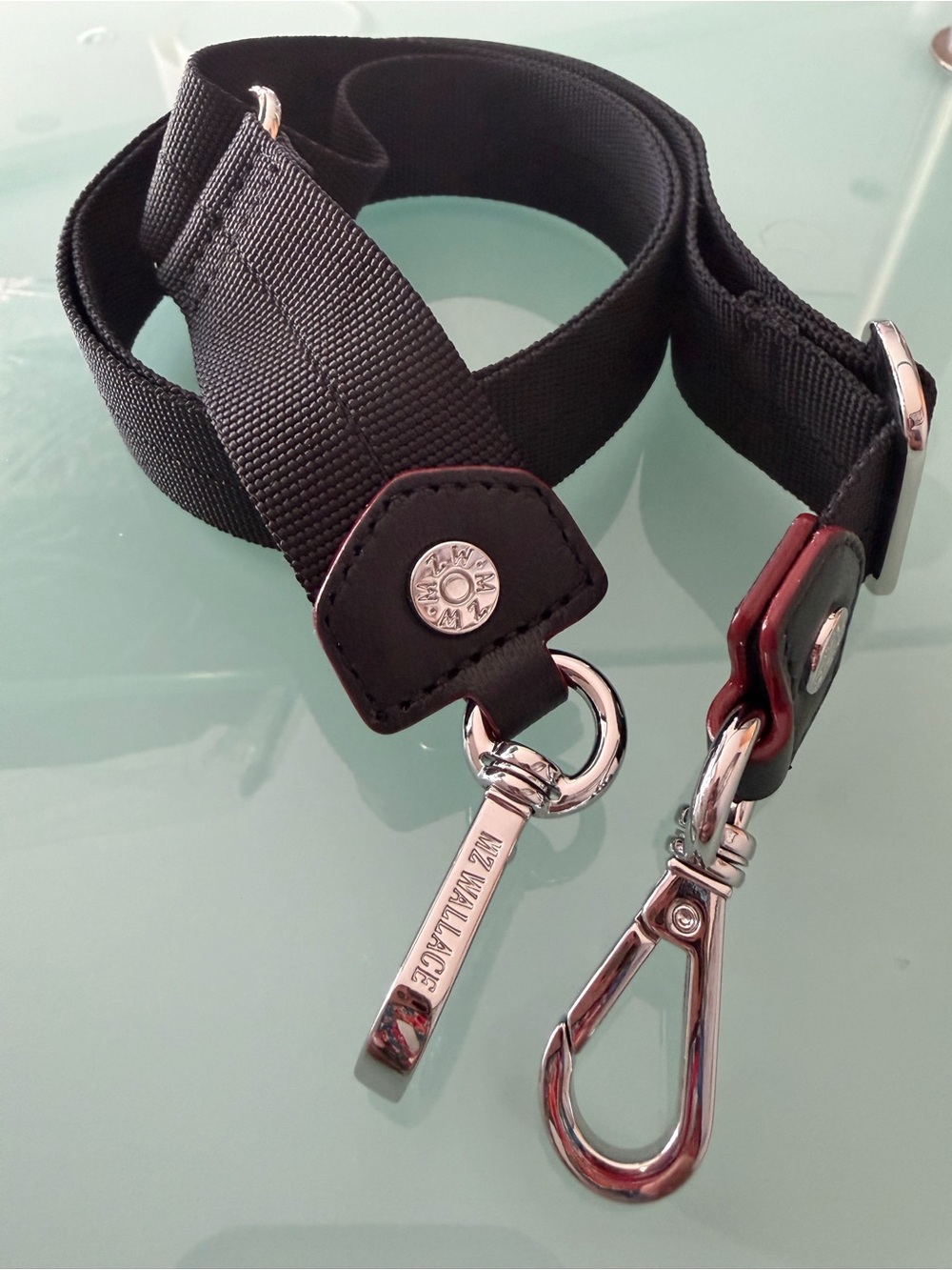 MZ Wallace Black Nylon Messenger Strap with Silver Hardware